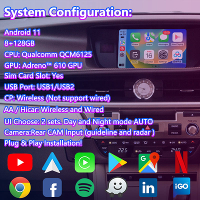 8+128GB Lsailt Android Διασύνδεση βίντεο πλοήγησης Για Lexus ES 350 300h 250 200 XV60 Ελέγχος ποντικιού 2012-2018