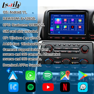 Lsailt Android Multimedia Interface για GT-R GTR R35 2011-2016 Ασύρματη διεπαφή Carplay Περιλαμβάνει YouTube, GPS,8+128 GB