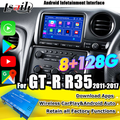 Lsailt Android Multimedia Interface για GT-R GTR R35 2011-2016 Ασύρματη διεπαφή Carplay Περιλαμβάνει YouTube, GPS,8+128 GB