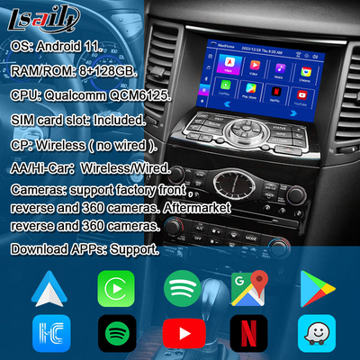 Lsailt 8G Android Multimedia Interface για το Infiniti QX70 FX35 FX37 2008-2017 Ενσωματωμένο ασύρματο CarPlay, Android Auto