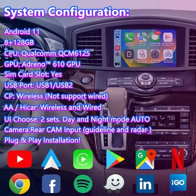 Lsailt 8 ιντσών Android πολυμέσων Carplay οθόνη διεπαφής για το 2011-2017 Nissan Quest E52