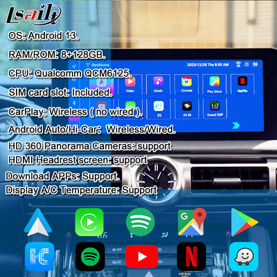 Lexus Android Screen 10,25 ίντσες Qualcomm 8 Core GPS πλοήγηση CarPlay οθόνη για Lexus IS300 IS250 IS350 2020-2023